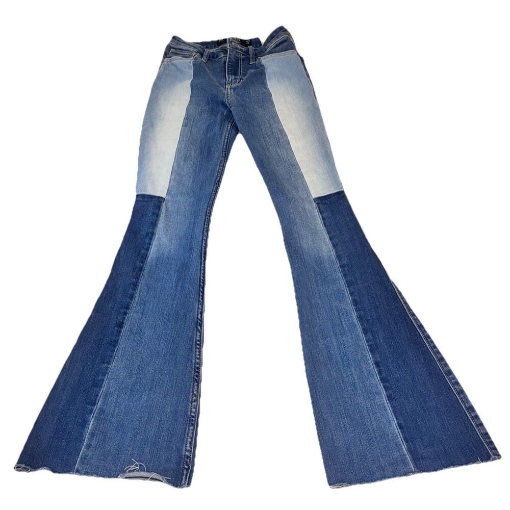 Hollister High Rise Vintage Flare Blue Jeans Women 00R 23x32 Fit 22x31 Patchwork
